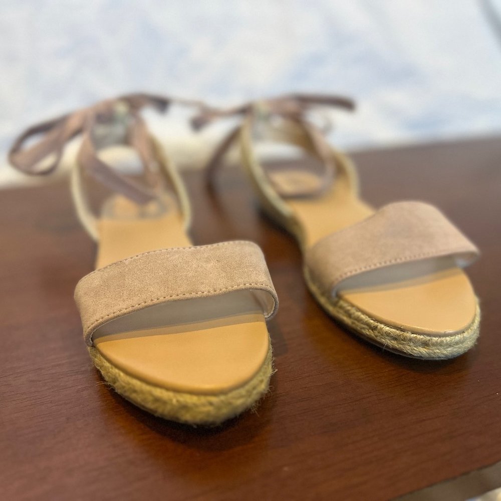 Platform Espadrille Sandal with Ankle Tie and Blush Pink Accents